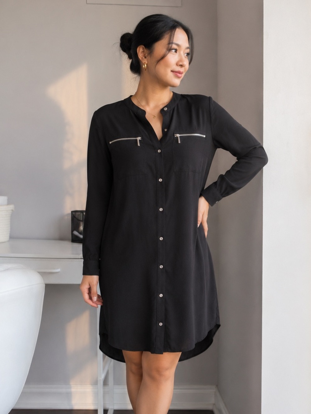 MICHAEL Michael Kors Black Button-Front Sleep Shirt